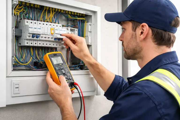 Electrician testing circuits after earth leakage tripping in a Cape Town home