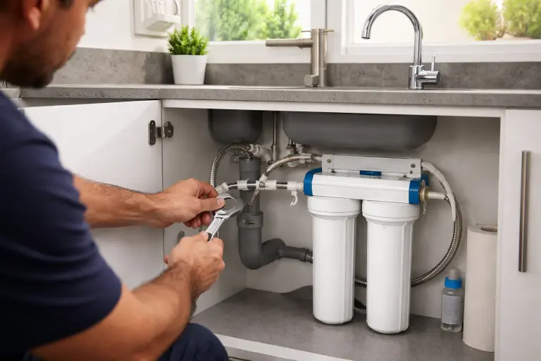 Water filtration system installed under a kitchen sink in Cape Town