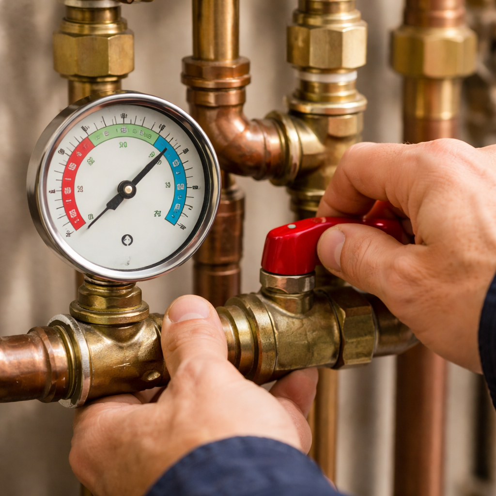 Plumber testing water pressure at a Cape Town property