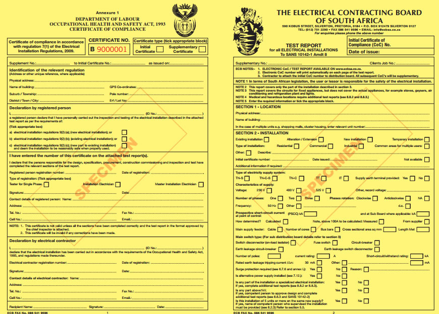 Electrical Certificate of Compliance & Inspections